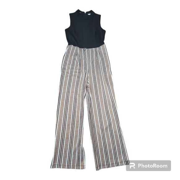 Eat. 1946 Jumpsuit Sleeveless High Neck Wide Flare Legs Striped Pants Size 10 - Picture 1 of 8